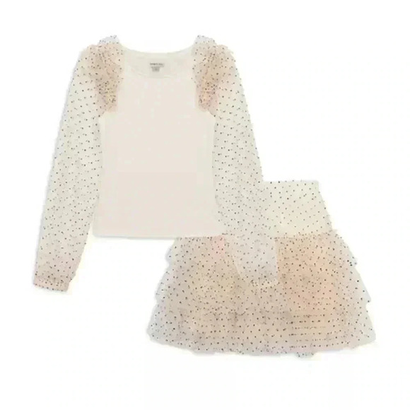 Habitual Other - Habitual Kids Girls' Flocked Dot Mesh Top & Skirt Set - Size 12